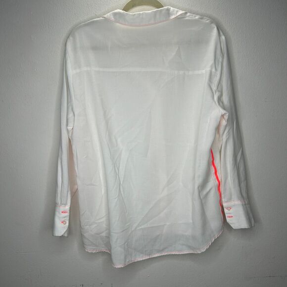 Zara Off White Hot Pink Stitching Button Down Long Sleeve Collared Shirt Large - Picture 4 of 10